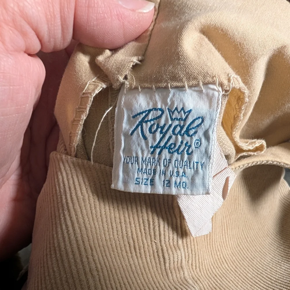 Vintage Boys 12Month Beige Corduroy Embroidered  Moose Royal Heir Overalls
